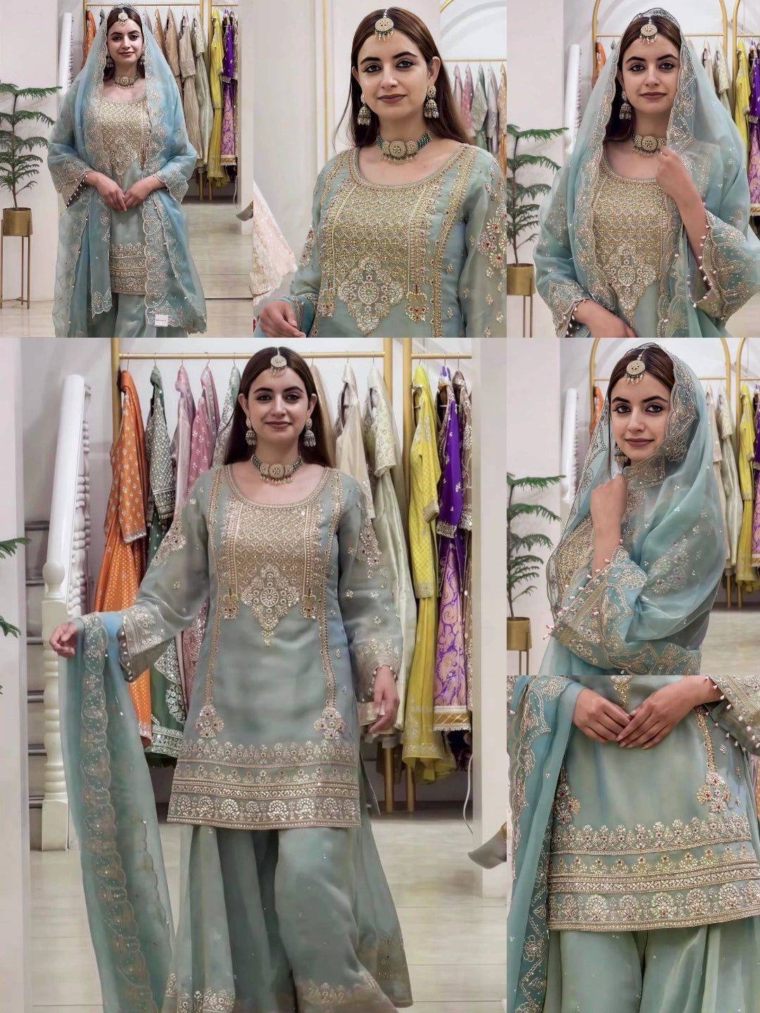Sage Green Sequins Embroidered Sharara Suit catalog collage – Kalyanja KU305